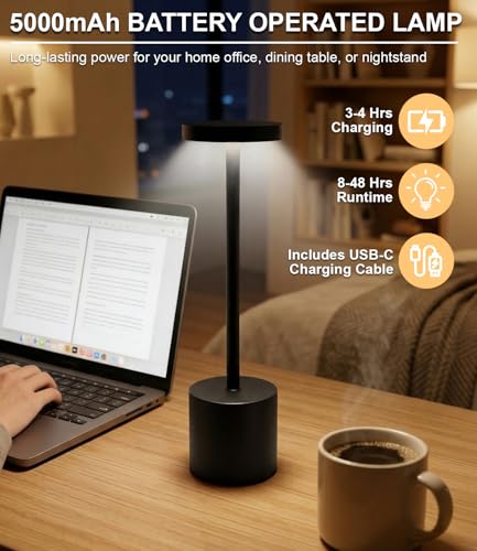 Swinerton Black Cordless Rechargeable LED Table Lamp Set of 2 for Bedroom, Patio, Restaurant