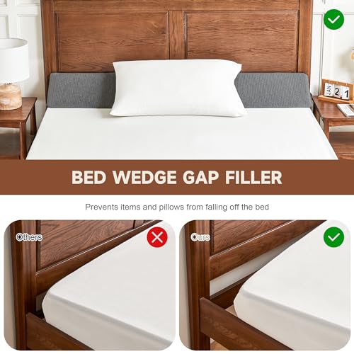 Dark Grey King Size Bed Wedge Pillow 76x6x10 for Headboard Gap Filling, Mattress Support