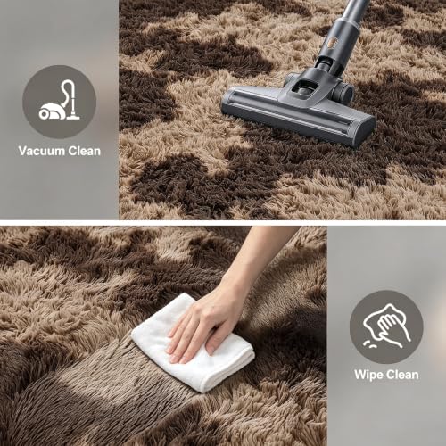 Mottled Brown 8x10 Area Rugs for Living Room, Fluffy Shag Rug Large