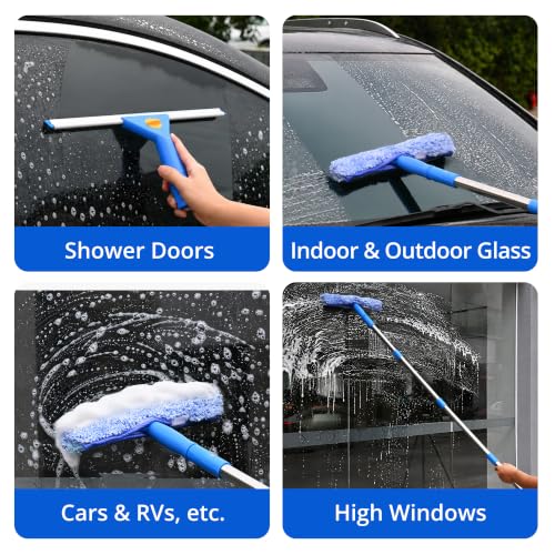 Professional Window Cleaning Kit with 76-Inch Extension Pole, Squeegee & Buckets