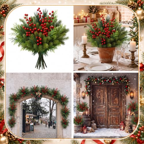 Suncalla 24 Pcs Artificial Christmas Flowers Outdoor Winter Decor - Fresh