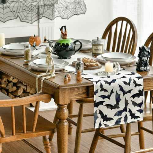 Artoid Mode Silhouette Black Bats Halloween Table Runner, Fall Kitchen Dining Table Decoration for Home Party Decor 13x72 Inch