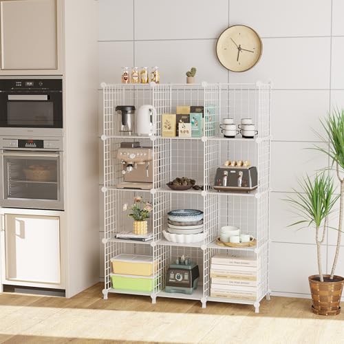 ATTDETJL White 12-Cube Metal Wire Storage Organizer Shelf for Closet & Office