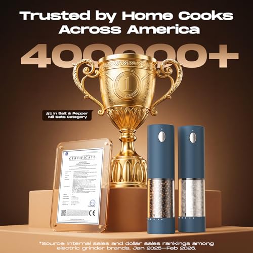 Rechargeable Electric Salt and Pepper Grinder Set - Blue 2-Pack with Adjustable Coarseness
