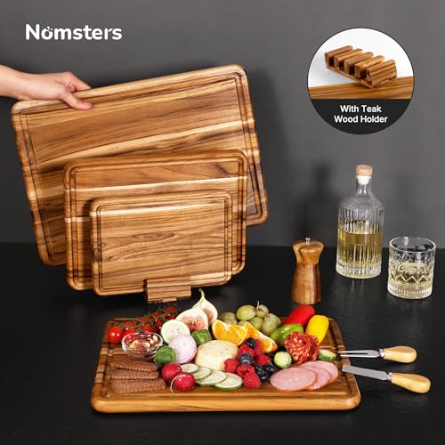 Set of 4 Teak Cutting Boards for Kitchen - Non-Toxic, Durable Wooden Chopping Boards