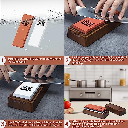 Knife Sharpener Stone Set with Storage Box - Water Whetstone Grit 1000/5000