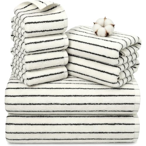 White Cotton Bath Towel Set 8 Pieces - Soft, Absorbent, Quick-Dry