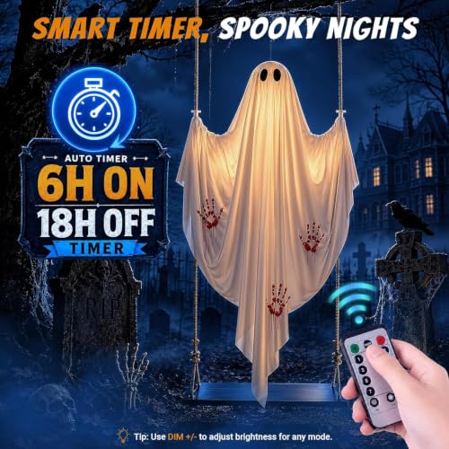 5FT Halloween Lighted Ghost Swing Outdoor Decorations with Remote Control