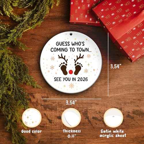 Baby Announcement Ornament 2026, 2 Side Printed Acrylic Ornaments, Baby Coming 2026 Ornaments, Pregnancy Announcement Ornament, Pregnancy Gifts for Expecting Mom, New Born Baby Girls Gift