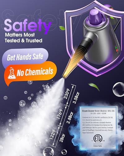 Purple Handheld Steam Cleaner for Home & Car Upholstery with 14 Accessories