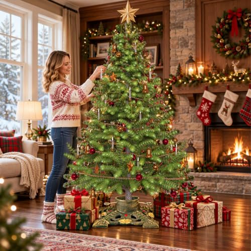 Sungmor 10.6 Inch Cast Iron Christmas Tree Stand - Fits Up to 6 ft, 3-inch Trunk, Pattern 1