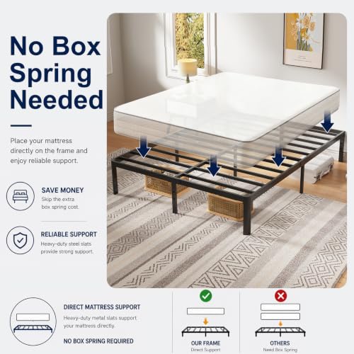 Full Metal Bed Frame with Round Corner Legs, 14 Inch Platform Heavy
