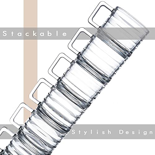 Set of 6 Stackable Fully Tempered Glass Coffee Mugs with Ribbed Design 250cc/8.5oz Turkish Coffee Cup