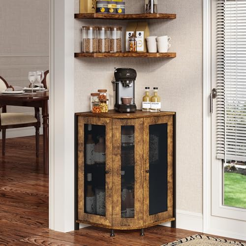 Corner Coffee Bar Cabinet 3-Tier Storage Shelf 18.7x18.7x30 inches - Rustic Wood & Iron