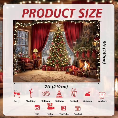Christmas Backdrop Winter Xmas Tree Fireplace Interior Room Window