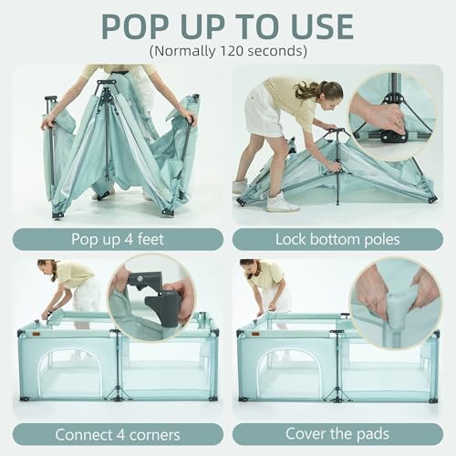 Light Green 50x50 Baby Playpen - Foldable Portable Indoor Outdoor Play Yard