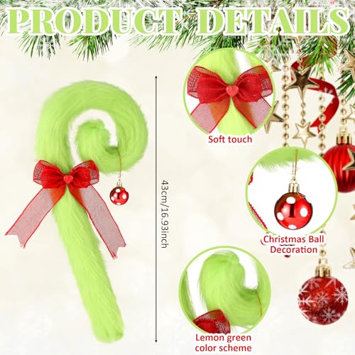 Janinka Christmas Candy Cane Wreath with Red Bow & Green Plush Decor