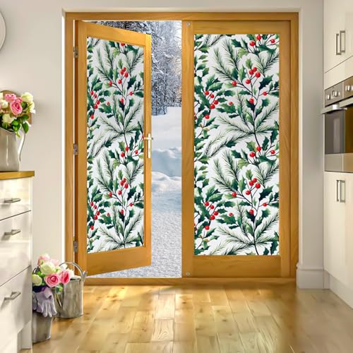 Bloss Holly Frosted Stained Glass Window Clings for Christmas Privacy 11.8" x 78.7"