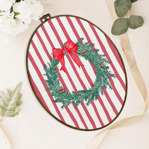 dvhdajed 11.3x8.7 Oval Red Bow Christmas Wreath Framed Canvas Wall Art