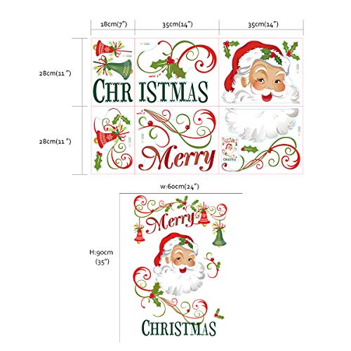 Decalplanet Christmas Santa Wall Decals Merry Christmas Snowflake Xmas Window Clings Removable DIY Wall Art Holiday Window Sticker Bedroom Door D?cor