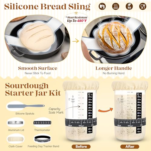 Gray Sourdough Starter Kit with Baskets, Tools & Accessories for Home Baking