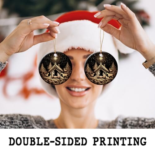 Nativity Scene Ceramic Ornament Decor Christmas - Birth of Jesus Ornaments - Religious Gift for Christian Women, Men, Family, Friend, Neighbor, Coworker, Teacher - Exchange Gifts