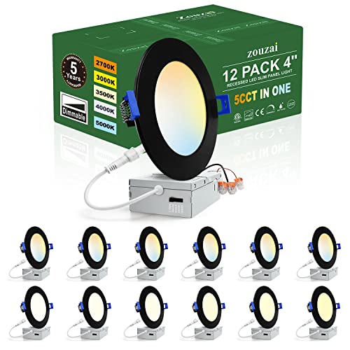 Zouzai 12 Pack 4 Inch Dimmable LED Recessed Lights with 5CCT Black Finish