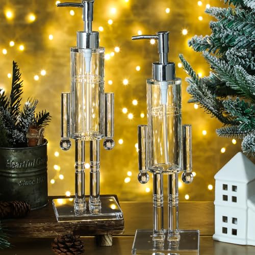 Christmas Nutcracker Soap Dispenser Set - Acrylic Refillable Hand Pump Bottles for Kitchen & Bathroom Decor