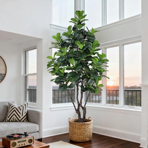 8FT Faux Fiddle Leaf Fig Tree - Realistic Artificial Indoor Plant, JOZHENJU
