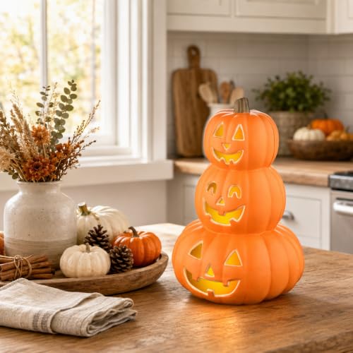 Evelyne 3-Tier Light-Up Jack-O’-Lantern Pumpkin Decoration - Indoor Outdoor Fall Decor