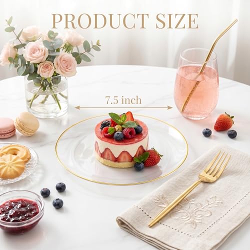 Clear Gold Disposable Dessert Plates & Forks Set - 200 Pieces for Weddings & Parties
