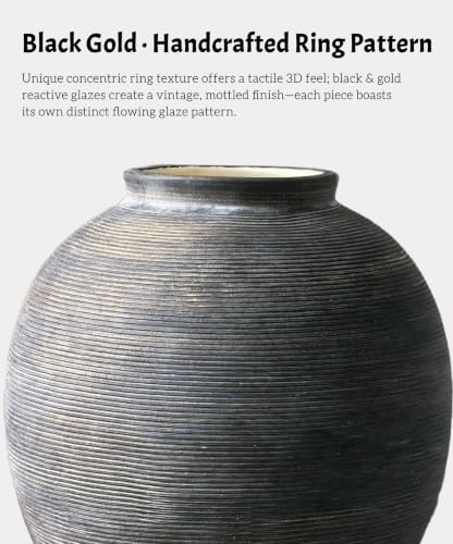 Kayolin 9.8-inch Black Ceramic Flower Vase - Deep Charcoal Black Variation