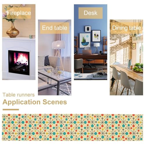 Focusbrite Mid Century Table Runner 13x60 Inch - Modern Atomic Geometric Pattern