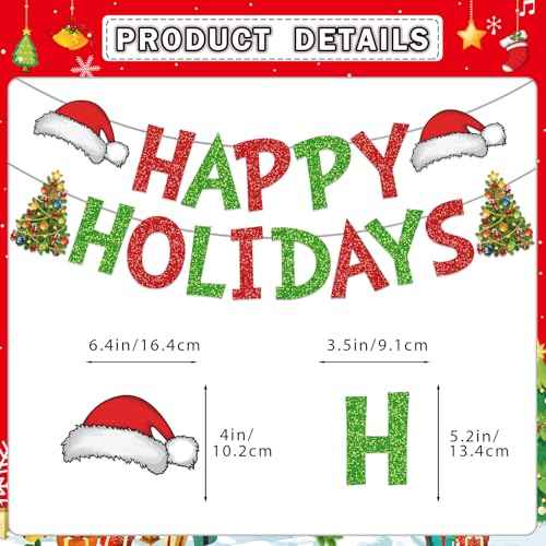 Happy Holidays Decorations - Christmas Party Decorations with Banner for Friendsmas Party