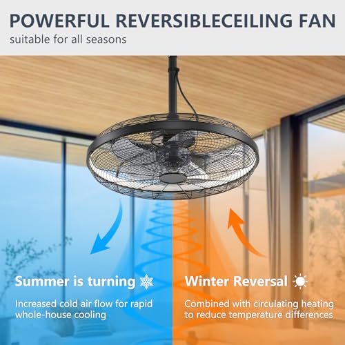 AHAWILL Black Outdoor Ceiling Fan with Lights, 6-Speed, Dimmable, Remote Control