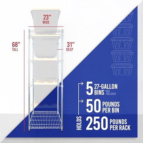 1 Pack Steel Tote Rack for 27 Gallon Bins - Silver, 5-Tier Storage Organizer