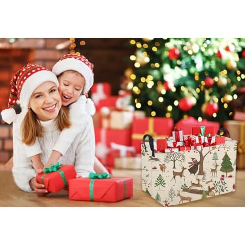 Sanjiaofeng Rectangular Christmas Basket Animal Storage Bins,Cute Storage Basket with Handles.Clothers,Books,Kid's Gifts Bins. (Animal Christmas)