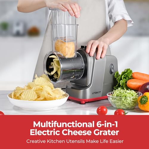 Electric Cheese Grater Salad Maker with 6 Blades - 250W Shredder & Slicer