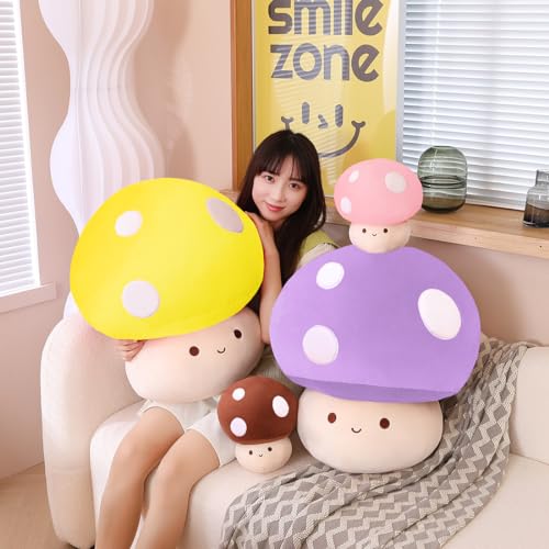 Kawaii Plush Mushroom Toy Pillow, Cute Plushies Mushroom Doll Gift for Kids(Purple,35cm/13.8in)