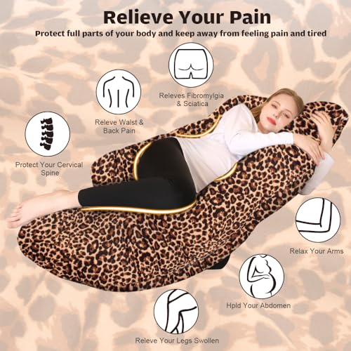 Pregnancy Pillow U Shape Full Body Maternity Pillow with Removable Cover - Leopard Velvet 58 Inch