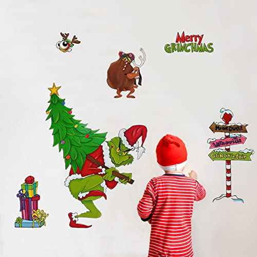 Yovkky Merry Christmas Wall Decals Stickers, Xmas Tree Sign Holiday Max Dog Decor, 2026 New Year Winter Green Red Farmhouse Home Kitchen Decorations Kids Boys Girls Bedroom Art Gift