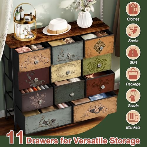 VASICAR Classic Pattern 11-Drawer Bedroom Dresser Tall Storage Chest