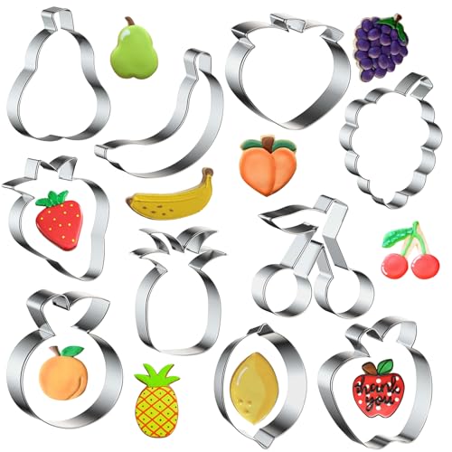 ELANE 10 Pcs Metal Fruit Cookie Cutters Set - Mini Shapes Pancake Molds, Silver Fruit
