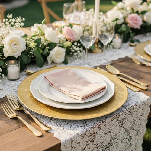 30 Pcs Gold Charger Plates 13" Floral Embossed Plastic - Acellegic