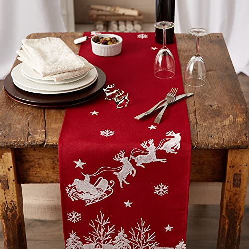 DII Christmas Table Runner Santa's Sleigh Embroidered Holiday Decor 14x70