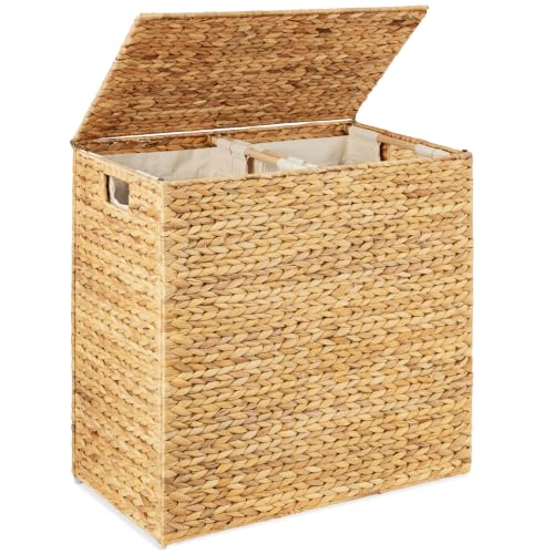 X-Large Natural Handwoven Hyacinth Laundry Hamper with Lid & Removable Washable Liners, 53 Gallon (200L) - Best Choice Products