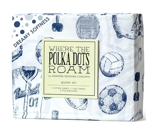 Kids Sports Bedding Set Full Size - Baseball, Football, Soccer Themed Bedsheets - Variation of Sports / Full