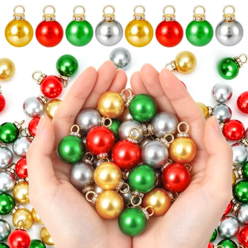 200pcs Small Christmas Ornaments 0.63 Inch Red Green Gold Silver Holiday Decorations