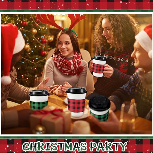 Christmas Coffee Cup Sleeves 200 Pcs Buffalo Plaid Red & Green