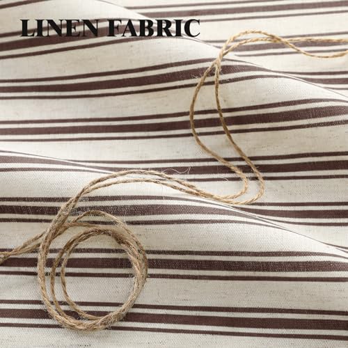 Farmhouse Shower Curtain with Ruffle Hem - Linen Look Cream-Brown Stripe 72x84 Inches - Variation of Cream-Brown Stripe / 72W x 84L